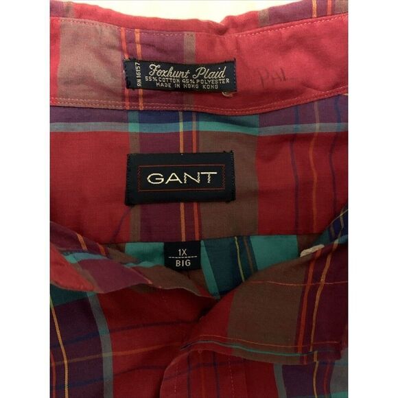 Gant Plaid Shirt Size 1X Big Red Button-Down Long Sleeve Cotton Blend - Picture 3 of 7